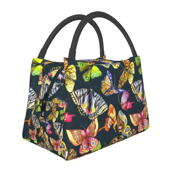 Vsdgher Butterfly Wild Insect Print Insulated Reusable Bags with Sturdy Zipper and Handles, Foldable Totes for Hot or Cold Food Bring or Delivery
