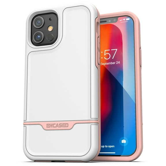 Encased Protective Apple iPhone 12 Mini Case (2020 Rebel Armor) Heavy Duty Full Body Rugged Cover - White/Pink