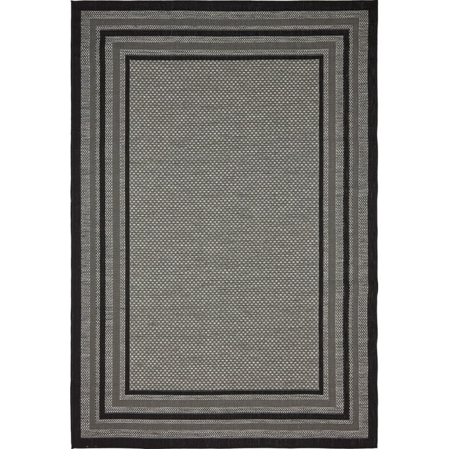 Unique Loom Outdoor Collection Transitional Indoor & Outdoor Casual Solid Tonal Border Area Rug, 6 ft x 9 ft, Gray/Black