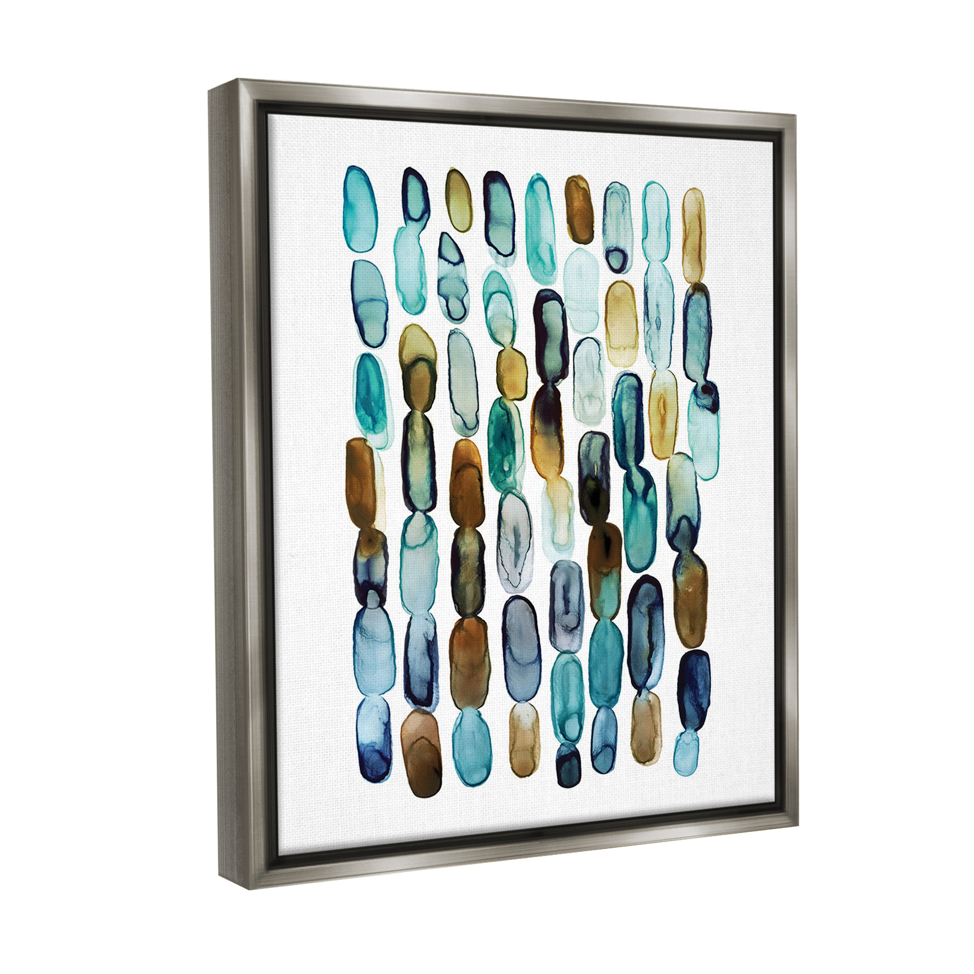 Stupell Industries Blue Oblong Shapes Pattern Abstract Painting Gray Floater Framed Canvas Art Print Wall Art, 17 x 21