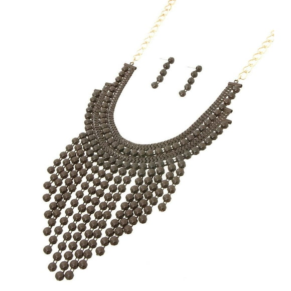 Brown beads statement necklace set with gold metal chain. Lobster clasp closure