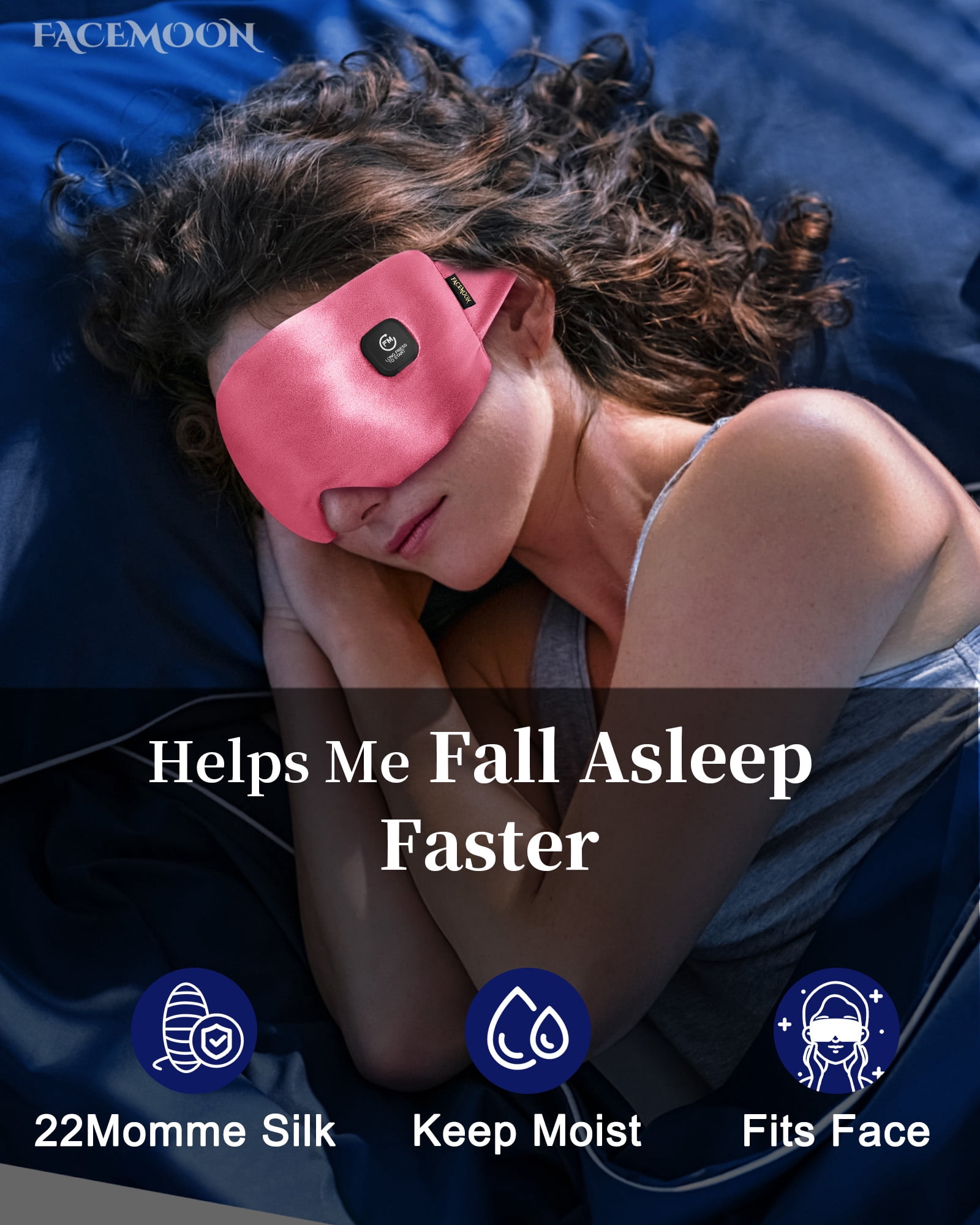 FACEMOON Cordless Warm Eye Compress Silk Comfort for Dry Eyes Relief Rechargeable Moist Heat Washable Sleep Essential Pink