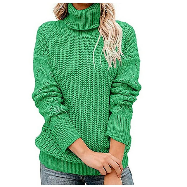 IROINID Women's Turtleneck Pullover Sweater Solid Color Leisure Mid-Length Long Sleeve Sweater Tops