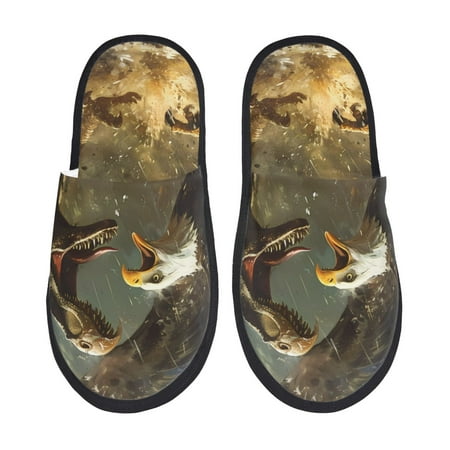 Balery Dinosaur Bald Eagle Slient Indoor Furry Fleece Comfort House Shoes Soft Non-Slip Home Shoes Cotton slippers House Slippers-- Large