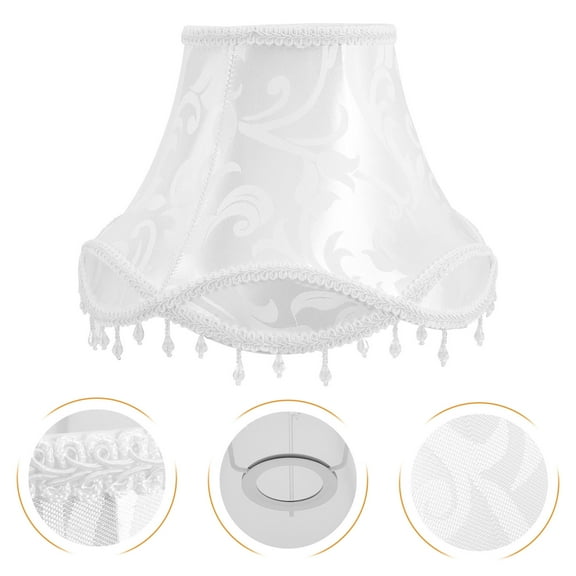 FUEENIRVA White Drum Lamp Shade with Fringe Trim for European Style Desktop Light Cover