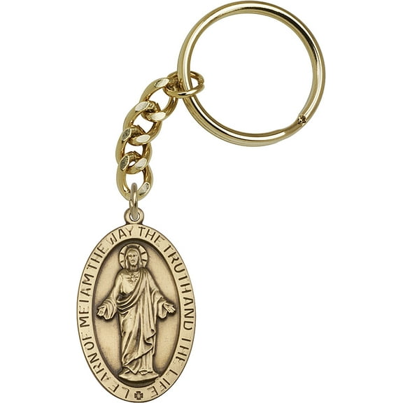 Antique Gold-Plated Scapular Keychain 1 5/8 x 1 inches