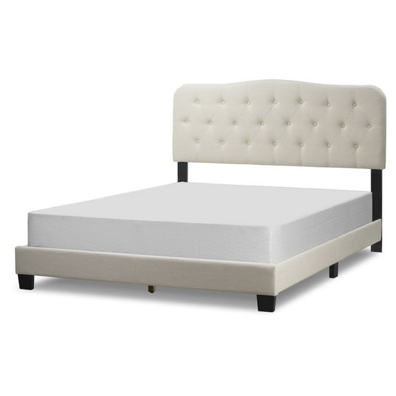 Artan Beige Fabric Queen Bed with Button Tufting