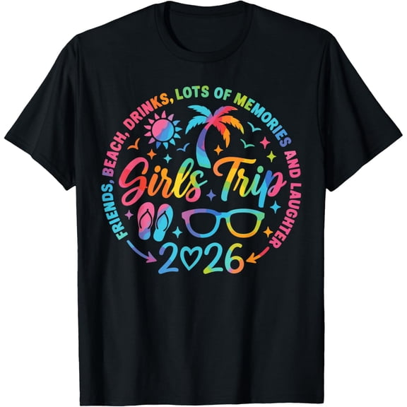 Girls Trip 2026 Friends Beach Lots of Memories and Laughter T-Shirt- American fashion hot selling casual retro high quality 100% cotton T-shirt 1 piece