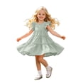 thumbnail image 1 of FhsagQ Robe de Fête à Étages pour Filles avec Manches à Volants et Design Plissé pour l'Été (Vert Taille 6-7 Ans), 1 of 6