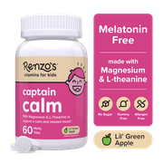 Renzos Captain Calm Magnesium for Kids with L-Theanine, Sugar-Free, Vegan Melty Tabs, 60 Count