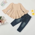 thumbnail image 3 of 2T Baby Girls Clothes 3T Girls 2PCS Fall Winter Outfits Set Solid Color Toddler Girls Long Sleeve Irregular Top Denim Pants Set Apricot, 3 of 9