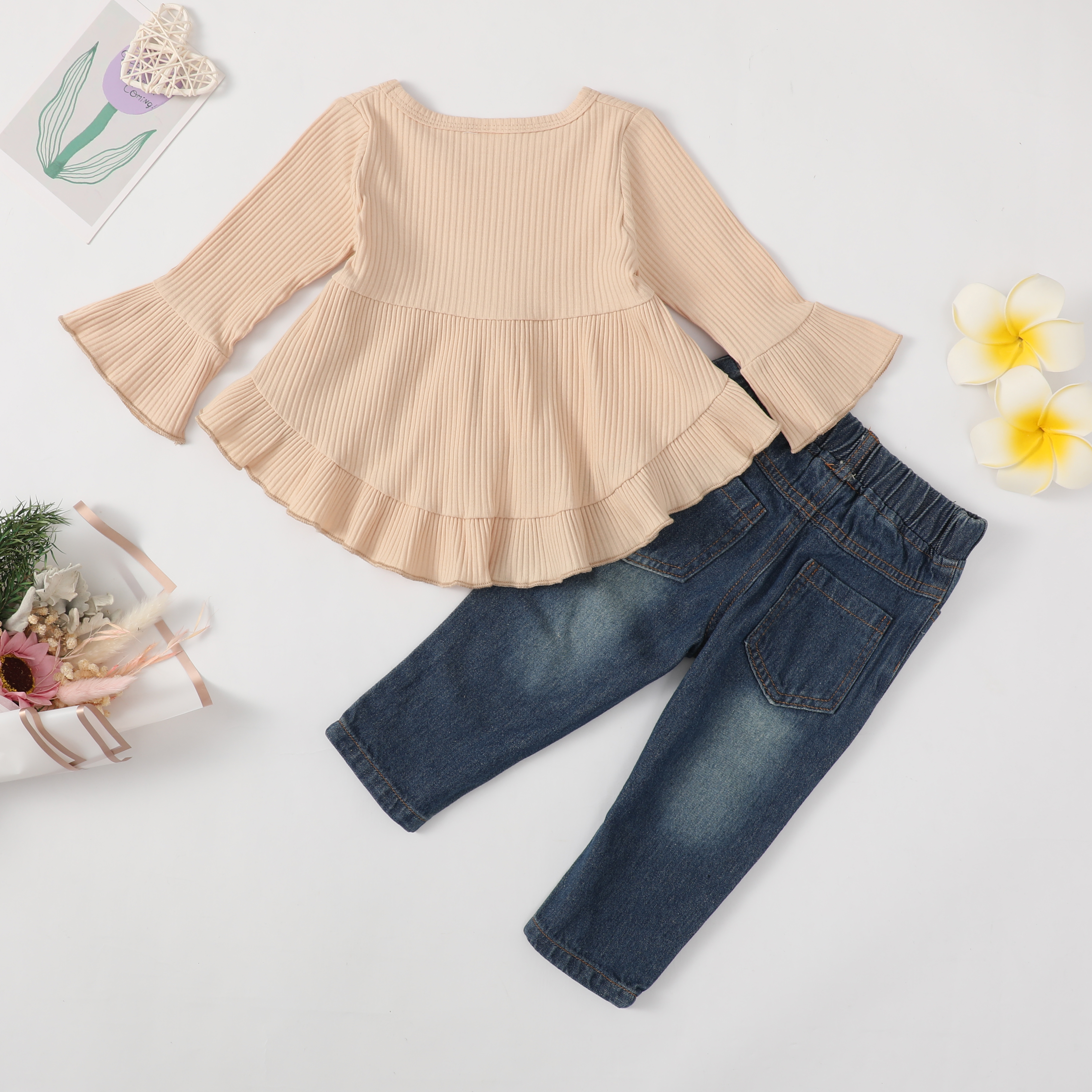 Mioglrie Toddler Girls Fall Winter Outfit Set Apricot photo 3