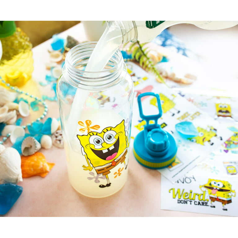 SpongeBob SquarePants Happy Laugh Flowers Twist Spout Water Bottle &  Sticker Set