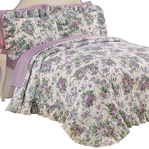 Queen Floral  Or Lavender Plisse Bedspread Full ~ King Floral Plisse Bed Spread 