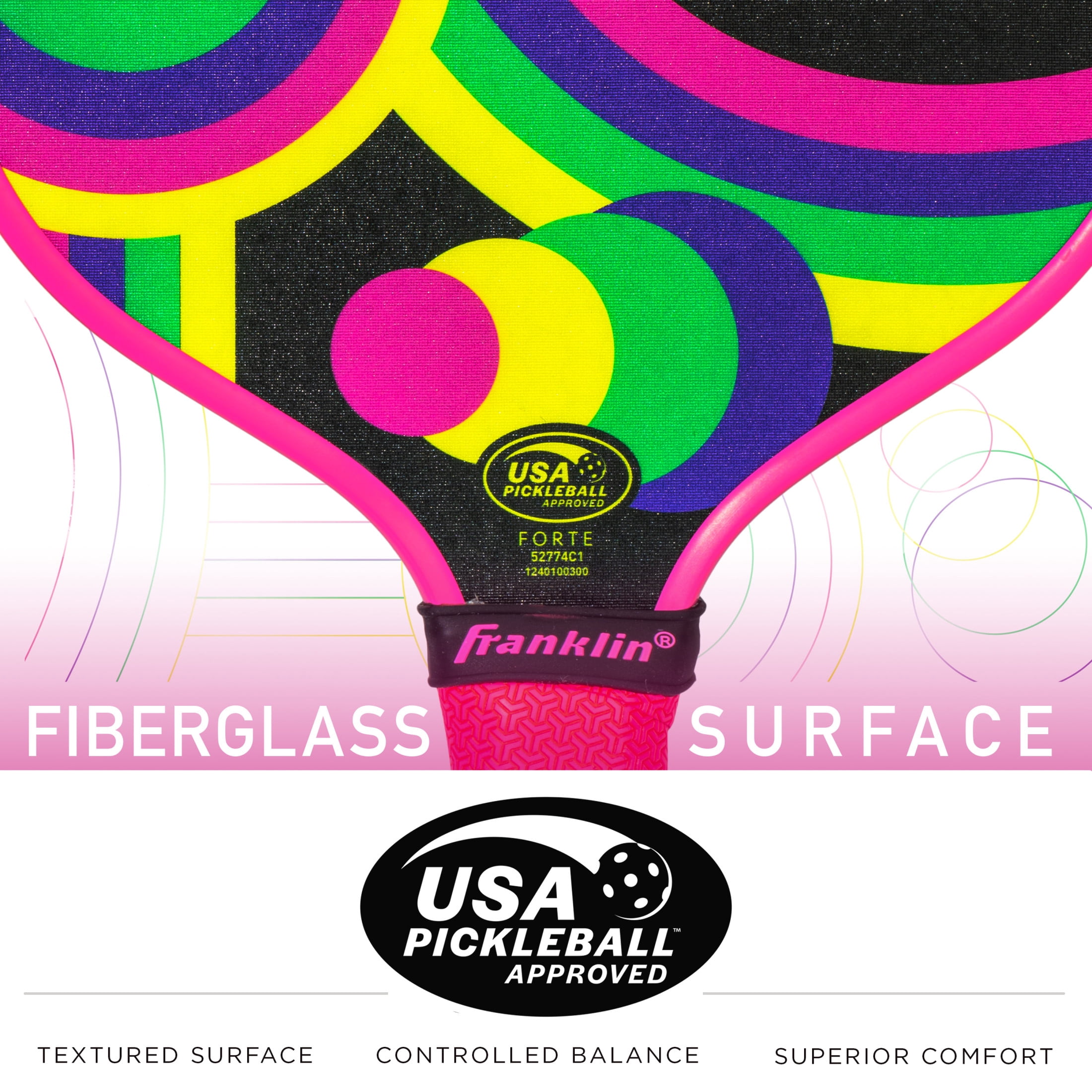 Franklin Sports Kids Pickleball Paddle - Forte Youth Pickleball Paddle for Kids - Junior Pickleball Paddle Series - USA Pickleball (USAPA) Approved - 10mm Polypropylene Core Pickleball Paddles - Pink