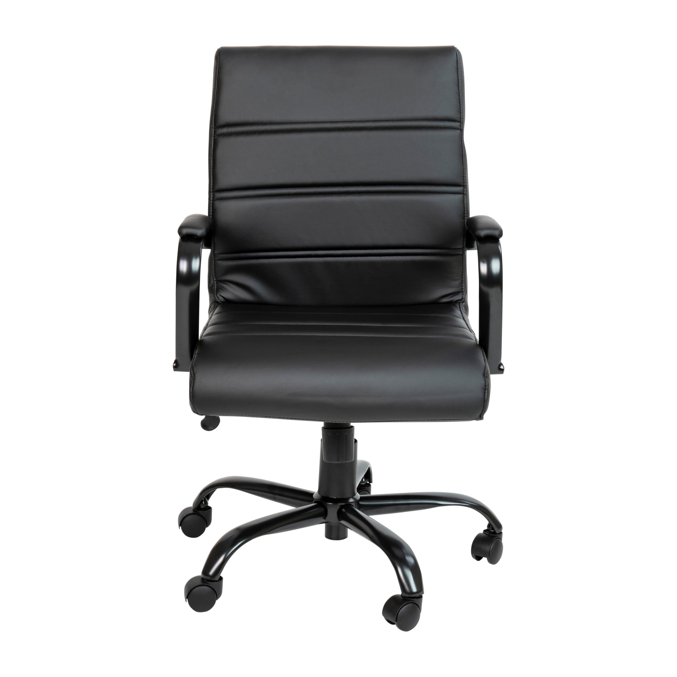 Flash Furniture Whitney Mid-Back Swivel LeatherSoft Desk Chair with Armrests, Black