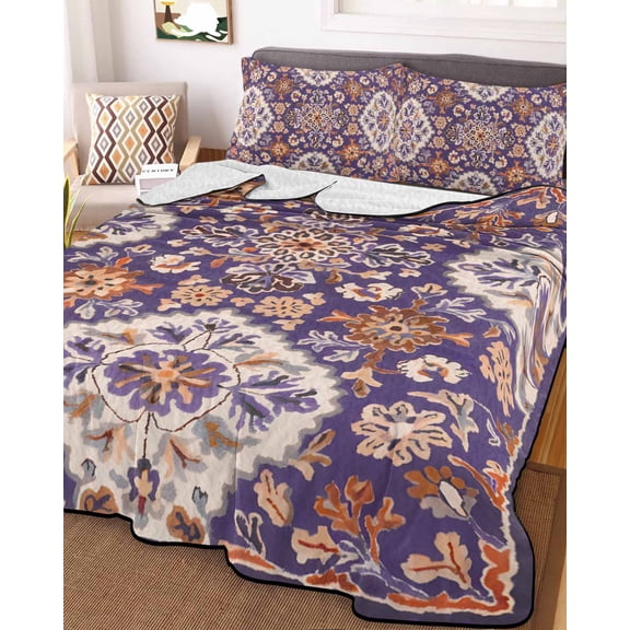 Purple Boho Queen Size Down Alternative Comforter, Lightweight Comforter Quilt Bedding Set with Pillow Shams Country Retro Tribal Southwest Pattern All Seasons Bed Comforter Duvet Insert 90"x96"