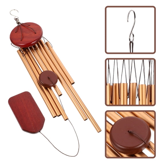 BESTYASH Patio Hanging Wind Chime Pine Wood and Aluminum 8 Tubes Multi-