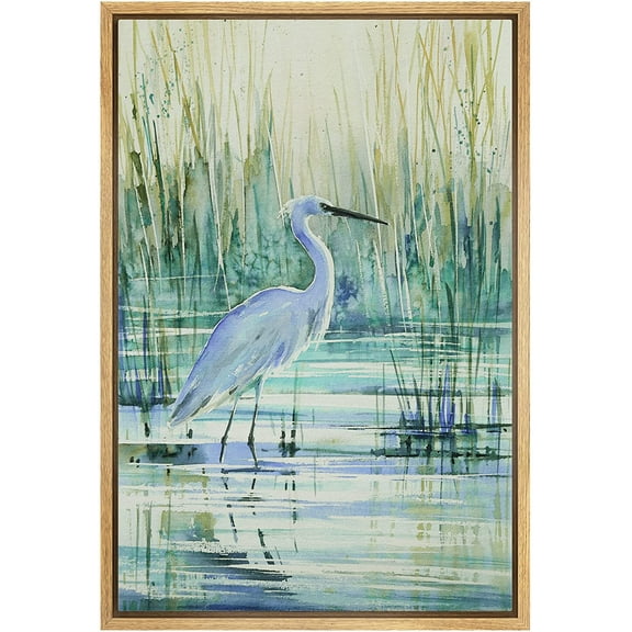 wall26 Framed Canvas Print Wall Art Watercolor Pastel Swamp Crane Bird Nature Wilderness Illustrations Modern Art Decorative Rustic Relax/Calm for Living Room, Bedroom, Office - 16"x24" Nat