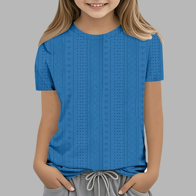 Zpanxa Toddler Girls T Shirts Solid Color Short Sleeve Round Neck Tops Shirt with Polyester Spandex 4-5 Years