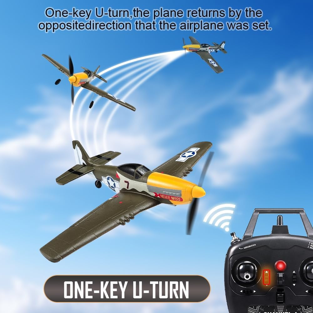 Roofworld RC Plane 4 Channel Remote Control Airplane Ready to Fly P51D Mustang RC Airplane Easy Control for Beginners,Green