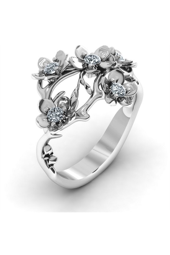 Up to 50% off 925 Sterling Silver Rings for Women Retro Wild Flower Zircon Ladies Ring Flower Ring Hand Jewelry Anniversary Ring