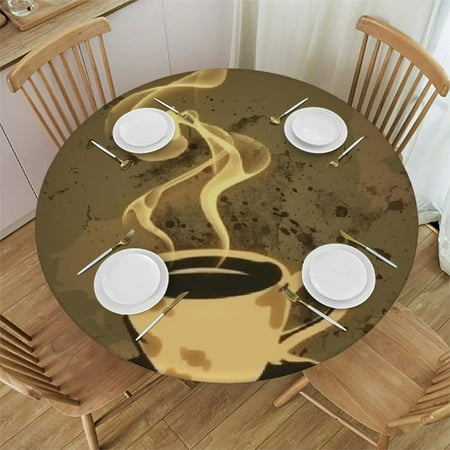 

Sheronv Coffee Cup Steam Round Tablecloth - Stain Resistant Washable - Perfect for Indoor Outdoor Kitchen Dining Wedding Parties - 100% Polyester Fiber 54 -58
