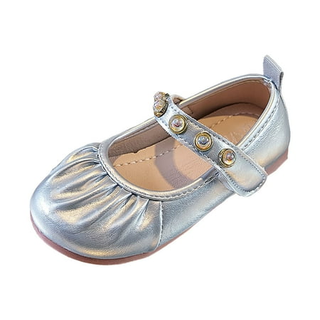 Gvdentm Toddler Girls Dress Shoes Oxford Wedding Dress Shoes Classic School Uniform Flats Formal Casual Loafer for Toddler Little Kid Flats for Girls (10.5 Silver)
