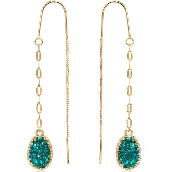 Humble Chic Blue Druzy Earrings for Women Dangling - Peacock Threader Drops
