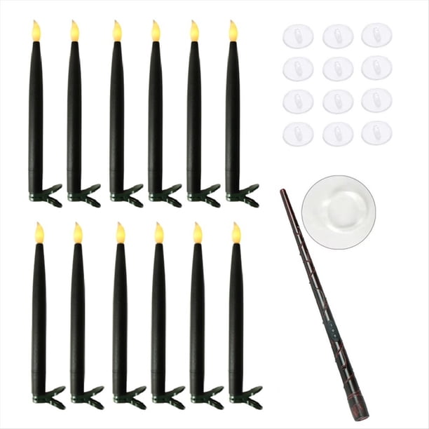 Velas Flotantes Colgantes Sin Llama con Varita Velas Cónicas Sin Llama Velas LED Luz Cálida Velas Navideñas Negro A