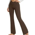 thumbnail image 2 of ValueVibe Womens Flare Yoga Pants with Pockets V Cross Waist Bootcut Pants Tummy Control Workout Leggings, Brown XL, 2 of 7
