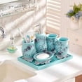 thumbnail image 4 of Heavenly Designs Watson Bathroom Accessories - Blue with Violet Roses Resin Four Piece Set - Adult - Product Height 7.2, 4 of 5