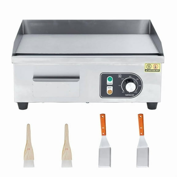 Towallmark 14 Inch Commercial Electric Griddle Grill, Stainless Steel Flat Top Grill With Adjustable Temperature, 110V Countertop Teppanyaki Grill With Nonstick Surface, For Indoor Outdoor Use