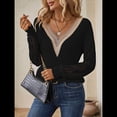 thumbnail image 4 of Suéteres de Larga para Mujer, de Otoño, con Encaje, Cuello en V, de Punto, Hombros Caídos, Jerseys, Tops. Negro XL, 4 of 9