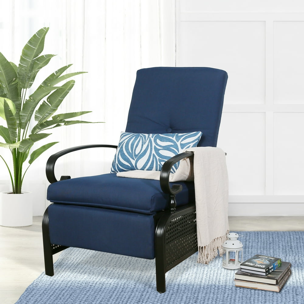 Ulax furniture Indoor Outdoor Recliner Chair, Patio Metal Lounge Chair Reclining Chair with 