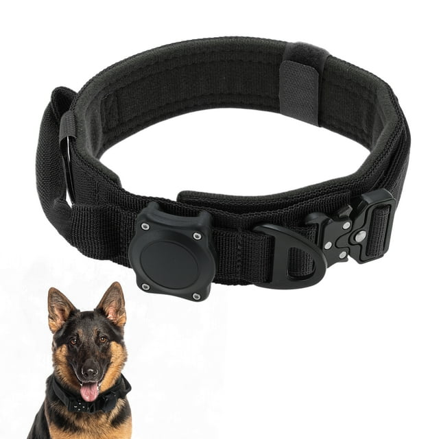 Collar Táctico Impermeable para Perros Unique Bargains con Mango de Control y Hebilla de Zinc para AirTag, Negro Grande (Incluye Destornillador)