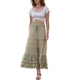 thumbnail image 2 of INSPIRE CHIC Summer Maxi Skirts for Women 2026 Bohemian Floral Print Elastic High Waist A Line Beach Skirt S Beige, 2 of 6