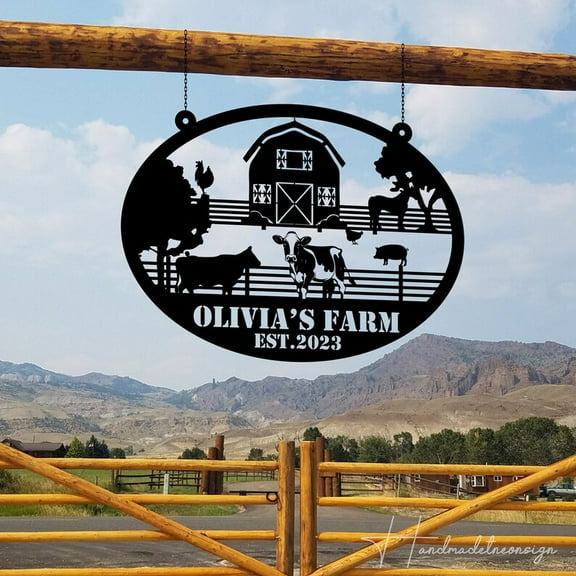 Handmadetneonsign Custom Outdoor Family Farm Metal Wall Art Hanging, Personalized Farmhouse Name