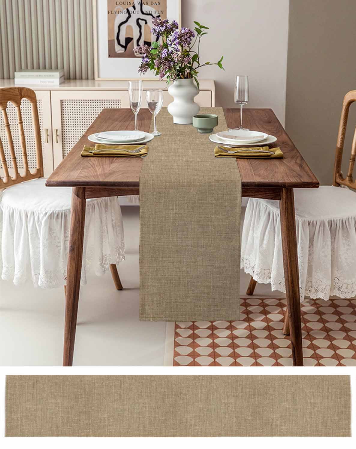 Table Runners 108 Inches Long Dress Scarves, Brown Farmhouse Farmhouse Coffee/Dining/Kitchen Table Runner for Living Room, Vintage Country Monochrome Textured 13x108 Inch