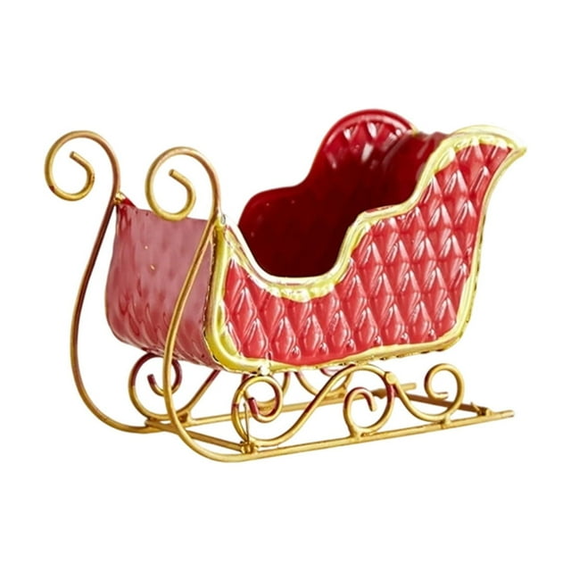Traîneau de Noël Rouge Décorations en Métal Petits Bonbons Rangement Cadeaux Centre de Bureau Cheminée Cheminée