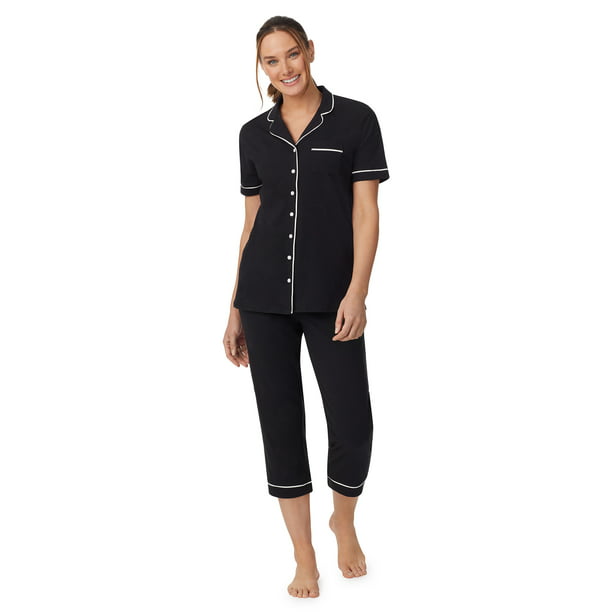 Aria Short Sleeve 100% Cotton Notch Collar Pajama Set with Pockets ...