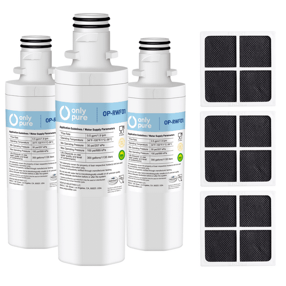 OP-RWF01-RAF01B3 Replacement for LG LT1000P MDJ64844601 ADQ74793501 LT1000PC, Kenmore Elite 9980 ADQ74793502 LRFXC2416S LRFVS3006S LRMDS3006S LFXS28596S Refrigerator, LT120F Air Filter 3PACK