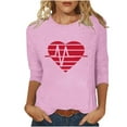 thumbnail image 2 of Wowcloth Ladies' Hearted-Printed Round Neck Three Quarter Sleeve 3/4 Sleeve T-shirt Loose, 2 of 4