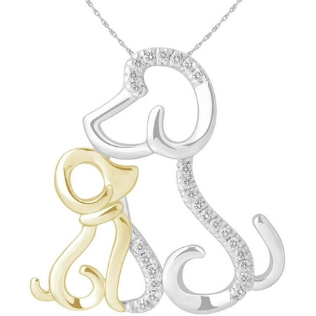0.10 Carat T.W. Diamond Two-Tone 14kt Yellow Gold and Sterling Silver Mom and Child Dog Necklace (IJ I2-I3)