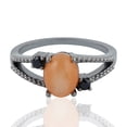 thumbnail image 1 of Peach Moonstone 0.18ct Spinel Three Stone Designer Ring 925 Sterling Silver, 1 of 3