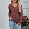 thumbnail image 2 of Horkkom Womens Long Sleeve Tops Casual V Neck Solid Color Undershirts Soft Comfy Tunic Tops M, Gifts for Women, 2 of 9
