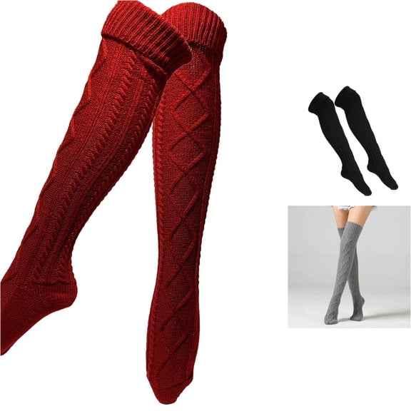 Daznico Women's Cable Knit Knee High Boot Socks Thick Soft Stretch Warm Winter Long Knitted Leg Warmers