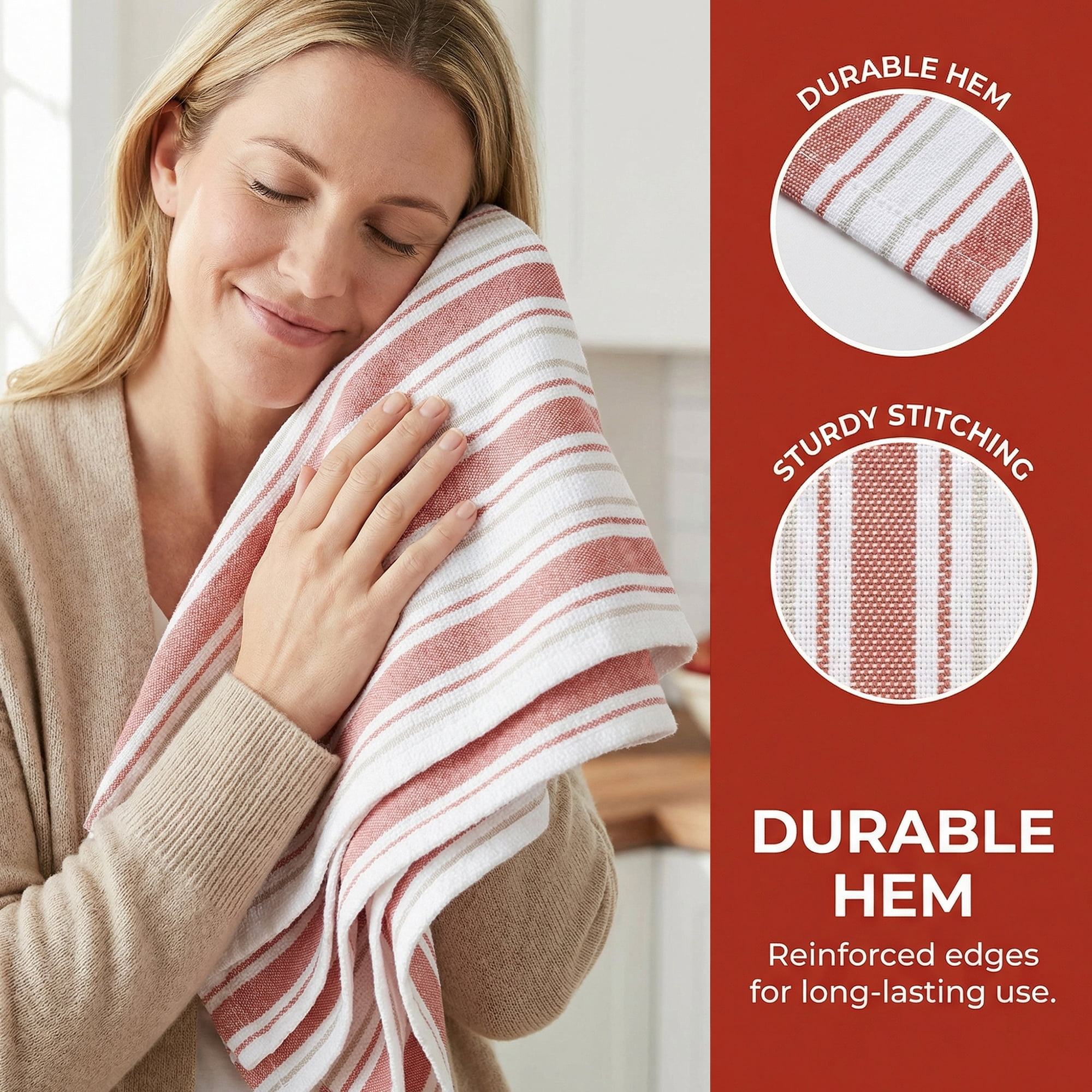 Unique Bargains Striped Cotton Kitchen Towels Khaki 4 Pack Orange/Green 26" x 18"
