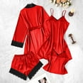thumbnail image 5 of PRINxy Womens 4 Piece Satin Pajama Sets Robe Shorts Crop Tank Tops Nightdress Soft Lace Sleepwear Set Lightweight Loungewear Sets Red XL, 5 of 7
