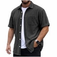 thumbnail image 2 of 2 Pack Mens Big & Tall Corduroy-Shirts with Pocket S-5X Plus Size Short Sleeve Tshirts Shirt Button-Down Collared Solid Color Lapel Going-Out Work Tees Tops, 2 of 8